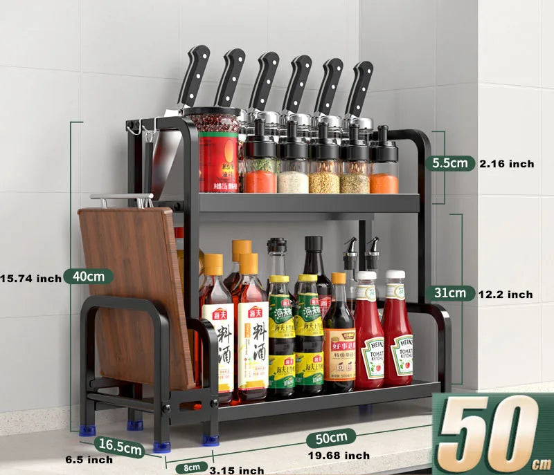 2/3Layer Kitchen Storage Shelf Stainless Steel Seasoning Jar Spice Storage Rack Chopsticks Knife Shelf Bar Organizer Accessories