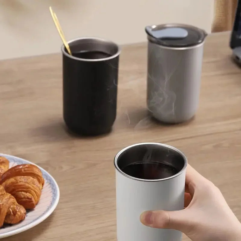 300ml Stainless Steel Coffee Mug Cup with Lid Simple Insulated Coffee Mug Non-slip Leak-proof Multipurpose Handy Cup Drinkware