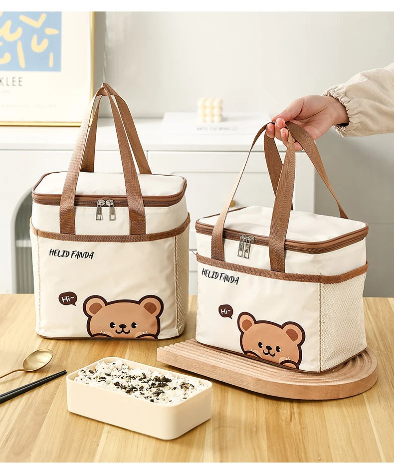 WORTHBUY Cute Thermal Lunch Box Bag Student Portable Large Capacity Insulated Lunch Bag Waterproof Reusable Picnic Cooler Bag