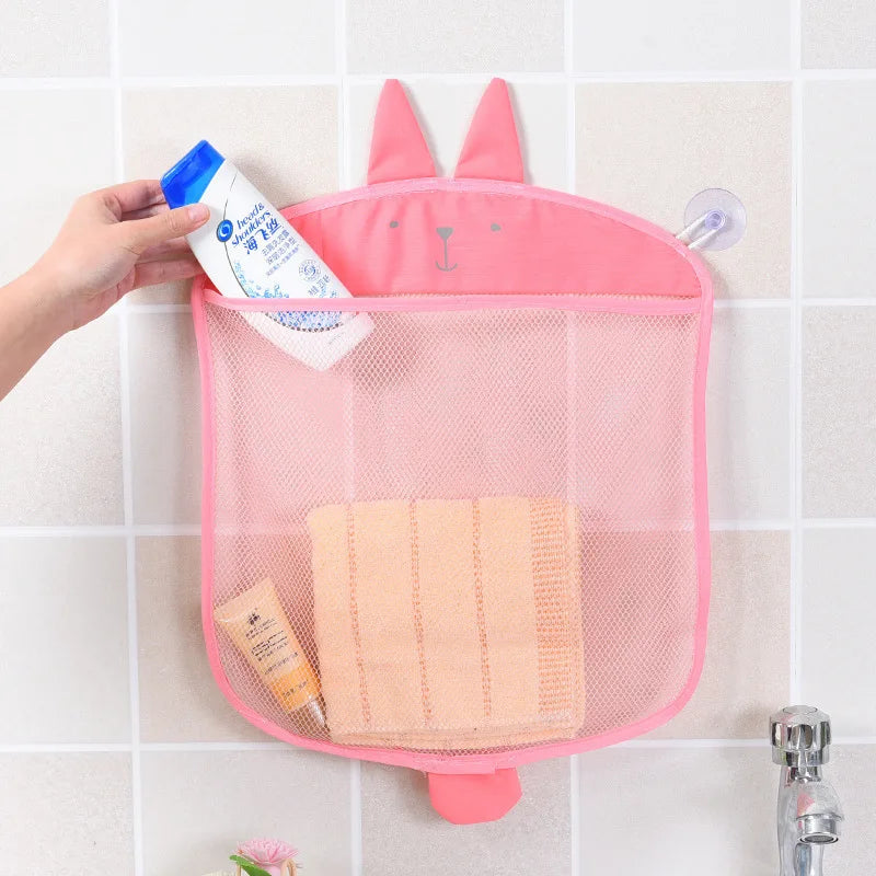 Cartoon Cute Multiple Storage Network Quick Drying Baby Bath Toy Storage Bag Bathroom Bath Bag with Suction Cup Hanging Bag