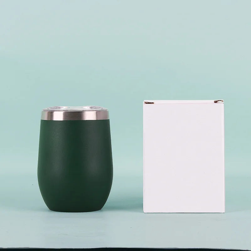 50pcs Custom 12oz double wall stainless steel wine tumbler insulated vacuum egg shape wine tumbler with sliding lids