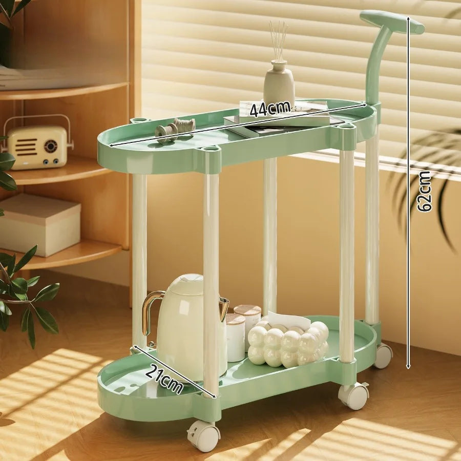 Cream Style Coffee Table Cart Creative Double-layer Snack Rack Bedroom Living Room Mobile Side Table Bedside Table Storage Rack