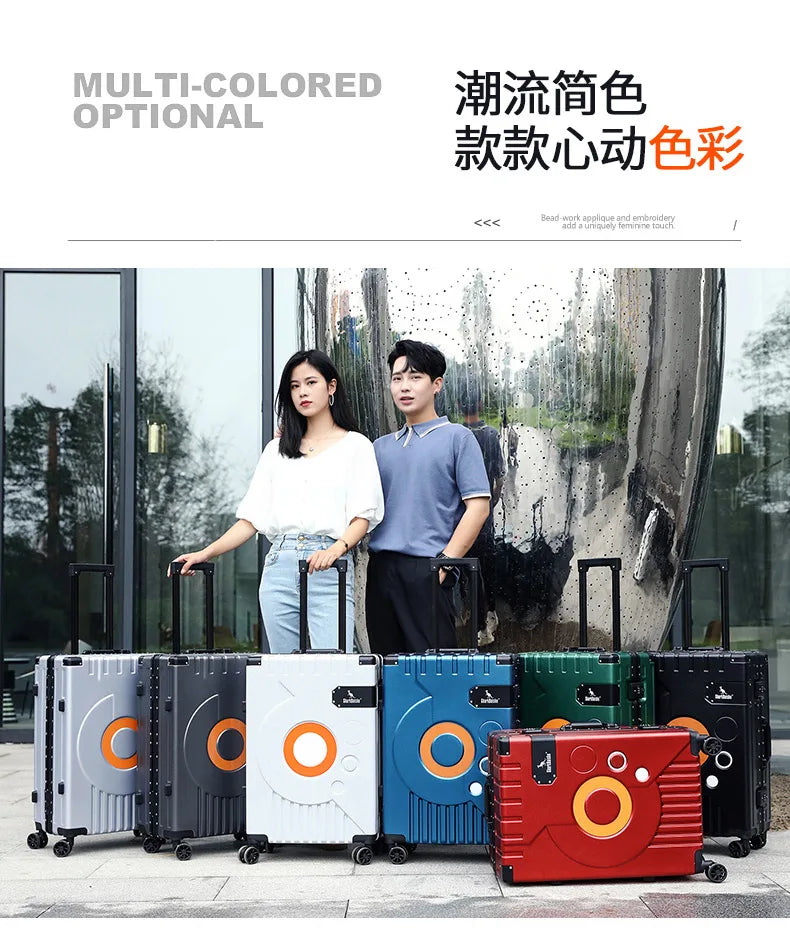 Fashion Aluminum frame travel luggage silent large-capacity trolley suitcase 20 inch suitcase carry on 24 inch password box