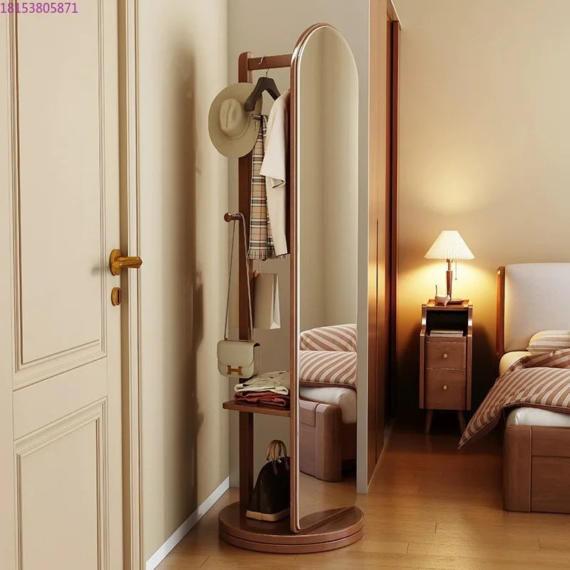 Solid wood full-body mirror floor mirror bedroom home rotatable full-length mirror hanging hanger integrated