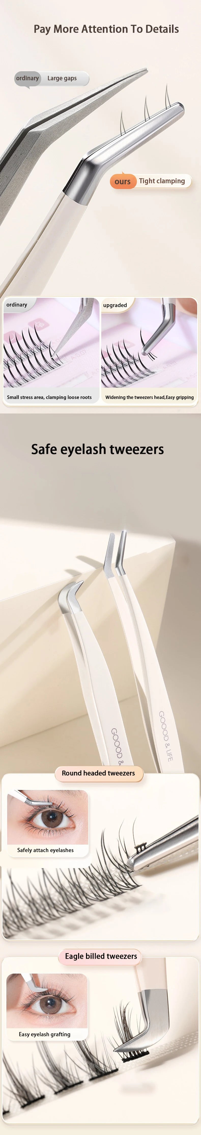 Multifunctional Tweezers Stainless Steel Eyelash Tweezers Grafting False Eyelash Patches False Eyelash Aids Portable Tweezers Be