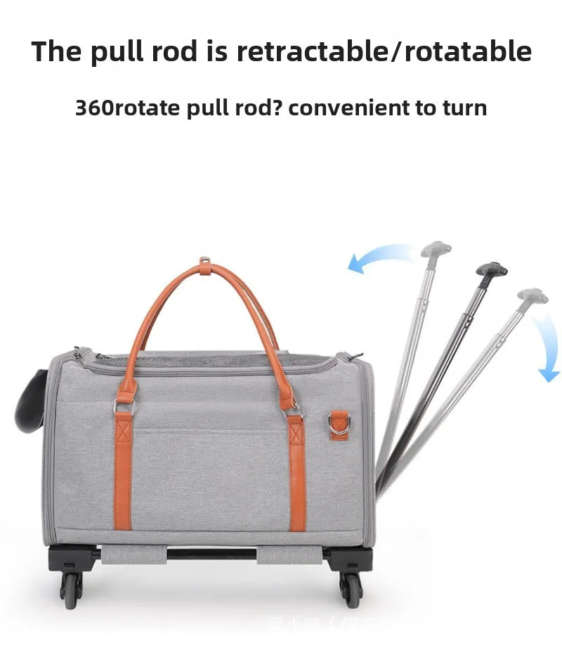 Portable Pet Carrier Backpack with Wheels Cat Cart Portable Supplies for Going Out Folding Luggage Pets Bag Products Supplies