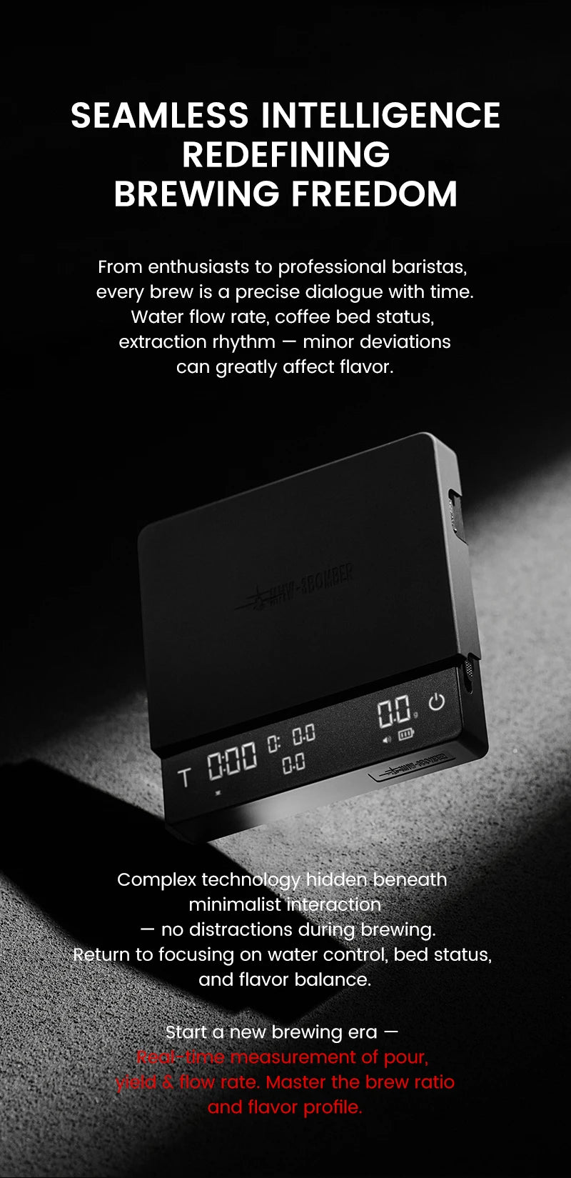 MHW-3BOMBER Upgrade Digital Kitchen Coffee Scale High Precision Rechargeable Espresso Electronic Scale Barista Accessories