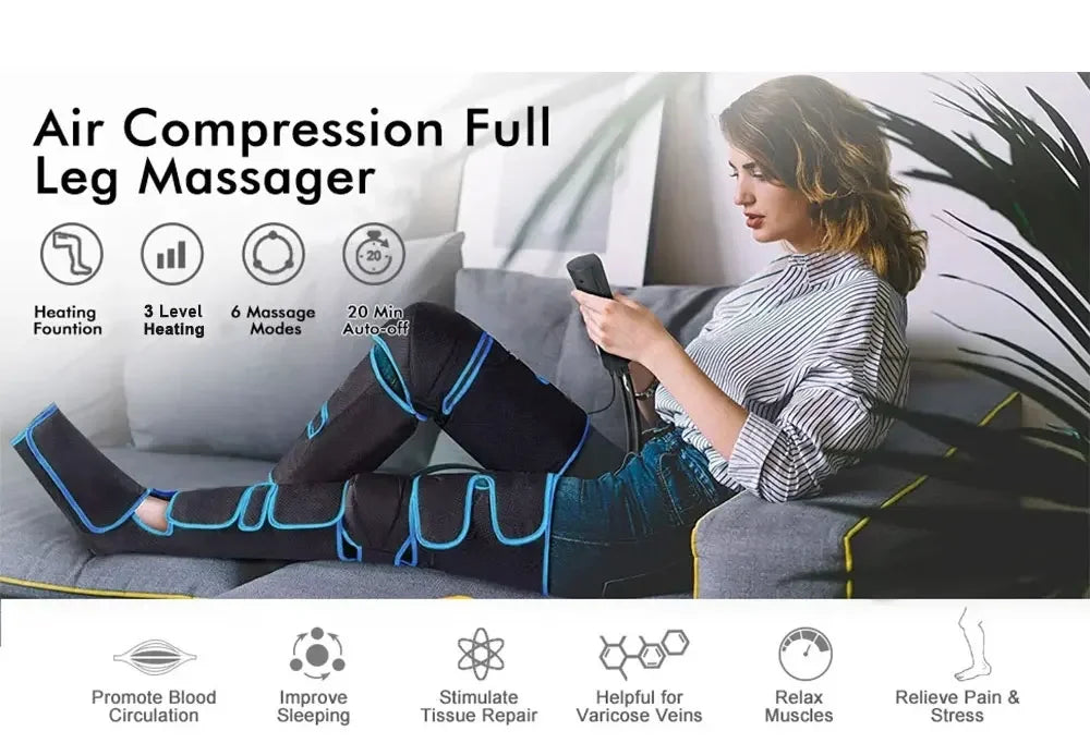 Air Compression Circulation Leg Massager Pneumatic Massage Boots Lymphedema Drainage Release For Athletes