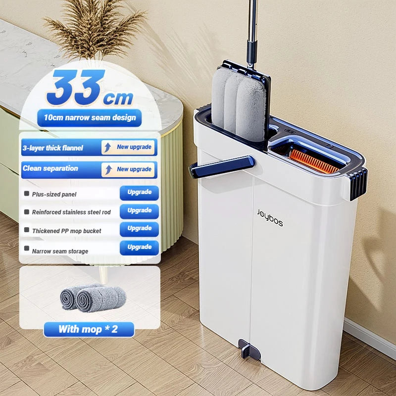 JOYBOS Spin Hand Free Flat Mop 33cm With Bucket Set Floor Cleaning Wet&Dry System Separation For Living Room Toilet Home Mops
