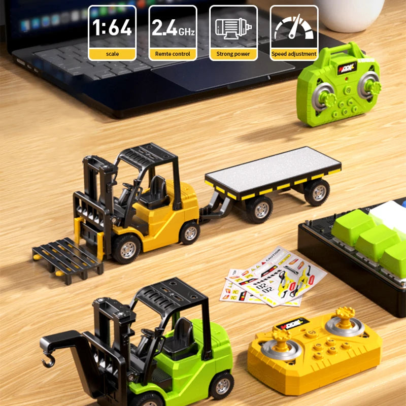 1/64 RC Trucks Alloy Forklift Mini APP 2.4G Rc Cars Remote Control Construction Engineer Vehicle Toys for Boys Adults Kids Gifts