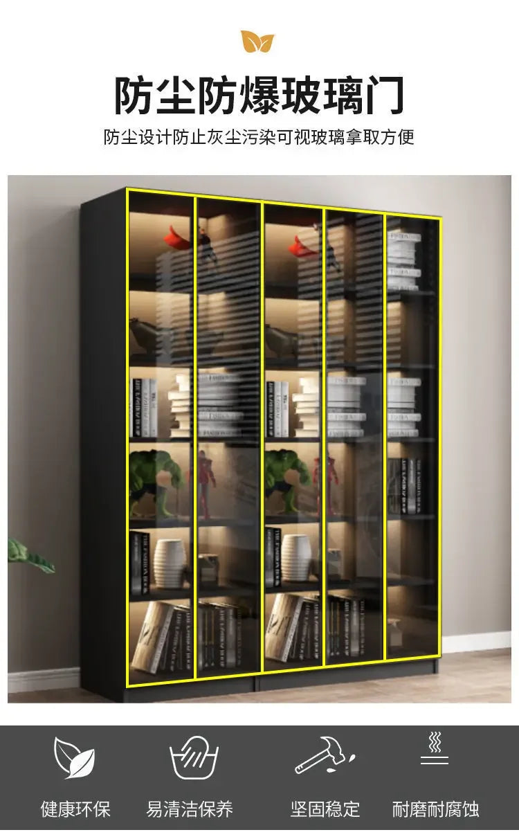 Modern Dust-Proof Bookcase with Glass Door Display Cabinet Modern Luxury Customized Home Living Room Integrated Bookshelf