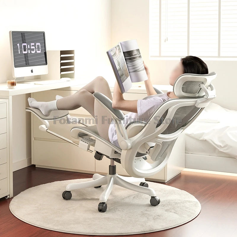 Home Office Adjustable Reclining Ergonomic Chair with Footrest Breathable Mesh Computer Gaming Swivel Chairs with Lumbar Support