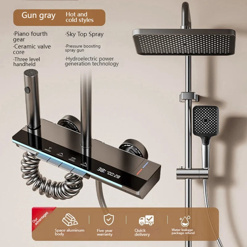 Smart Digital Display Bathroom Shower Set Piano Key Rainlfall Bath Showers System Set Apartment Bathtub Shower Faucet Full Set