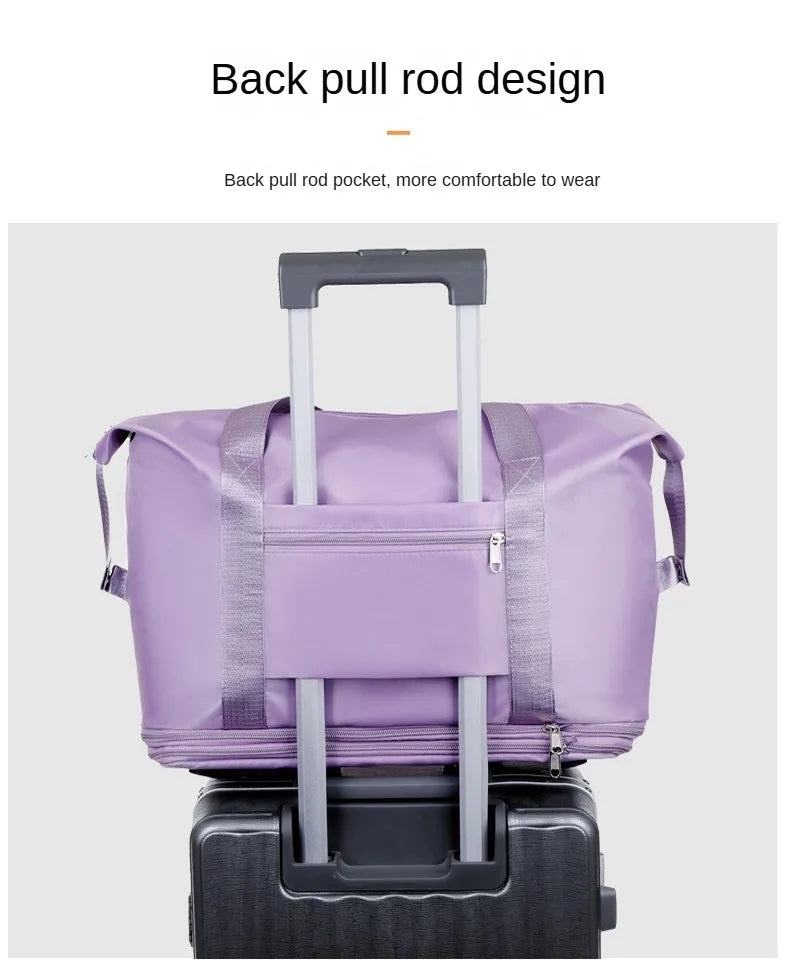 Universal Wheel Expandable Luggage Large Capacity Lightweight Travel Fitness Bag with Dry And Wet Separation Storage