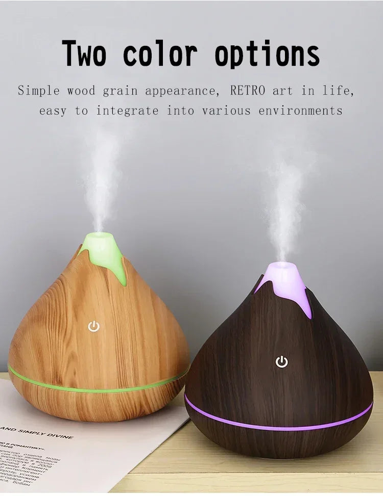 350ML Aromatherapy Essential Oil Diffuser Wood Grain Remote Control Ultrasonic Air Humidifier Cool with 7 Color LED Light