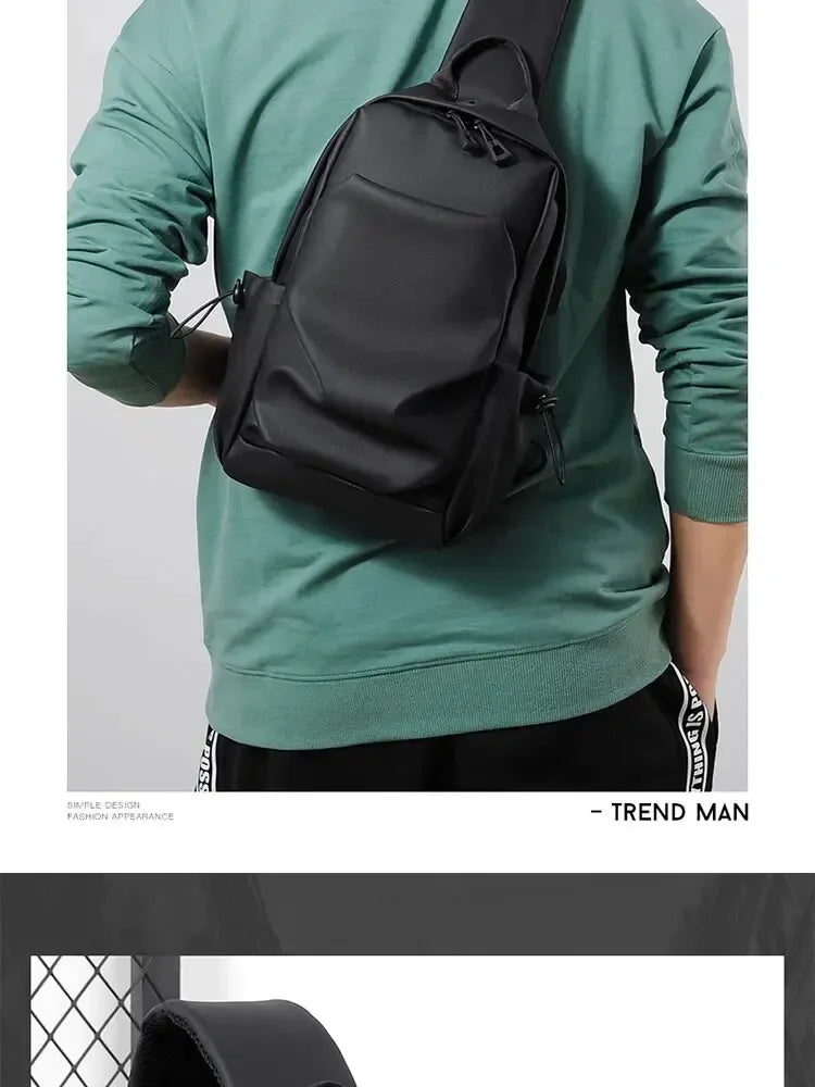 New Men's And Children's Chest Bag Waterproof Trend Simple Usb Charging Solid Color Multifunctional Messenger Bag Shoulder Bag