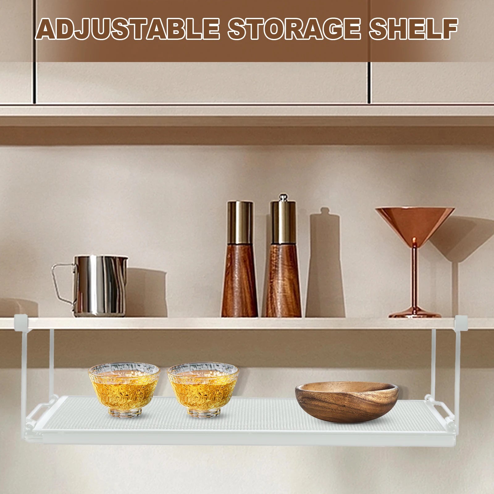 Extendable Under Cabinet Organizer Shelf Steel Under Desk Storage Rack Multipurpose Kitchen Household Hanging Storage Basket