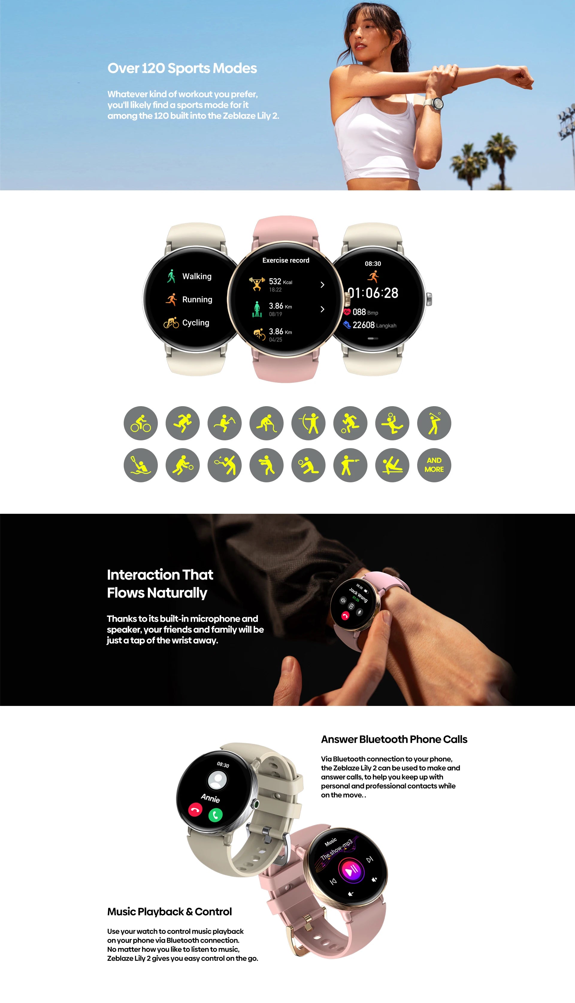 New 2025 Zeblaze LILY 2 Voice Calling Female Smartwatch Double Strap 1.2" HD AMOLED Display Health Monitoring Sports Smart Watch