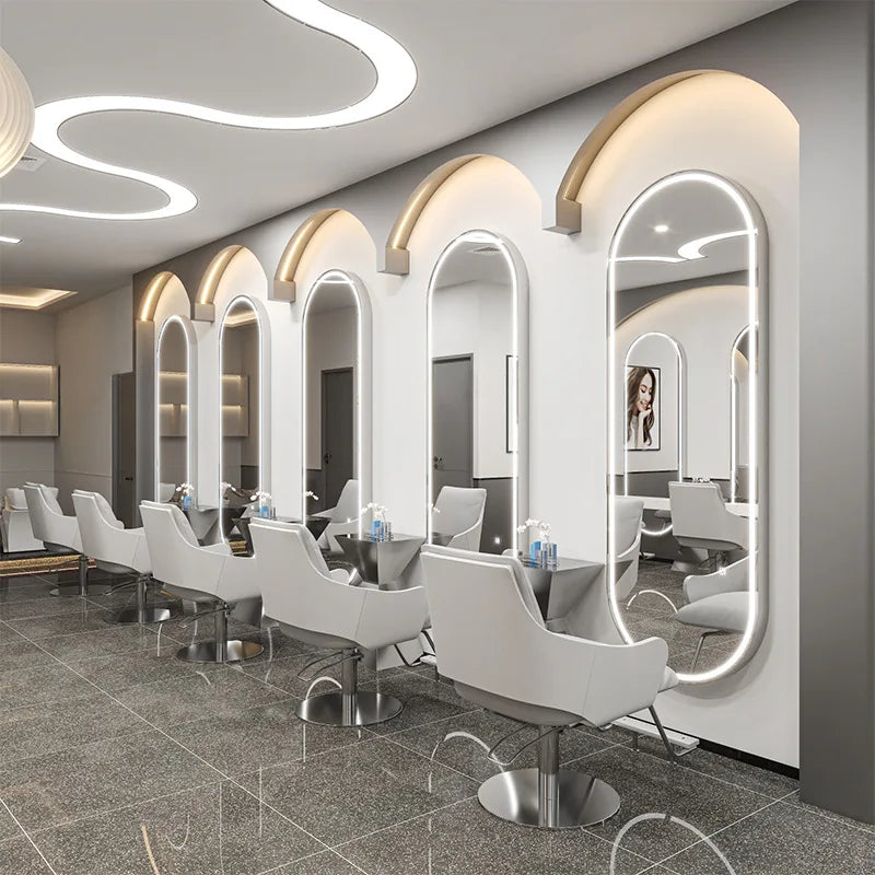 Wall-mounted simple hairdresser floor mirror LED perm and dyeing mirror table touch