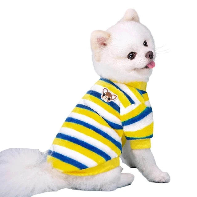 Soft Flannel Warm Dog Clothes Winter Dogs Hoodie Sweatshirt For Puppy Cat Rainbow Striped Clothing Chihuahua Shih Tzu Apparel