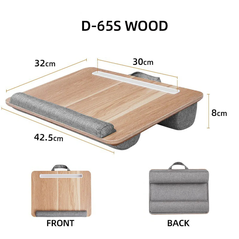 Mumucc Wooden Suspended Bed Study Table, Portable 15 Inch Laptop Desk With Handle, Sponge Cushion AND ABS Slot,Black,Khaki,Brown