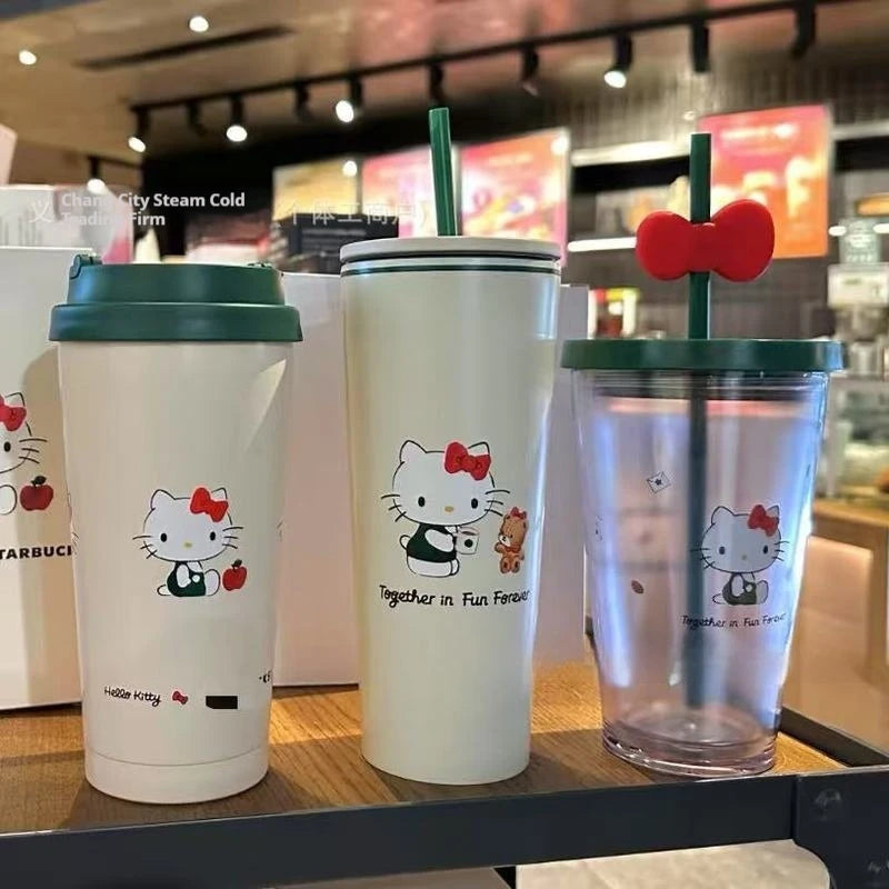 Hello Kitty Stainless Steel Mug Cute Portable Student Min Sports Cup for Outdoor Gift Replica Kitchen Dining Bar Drinkware