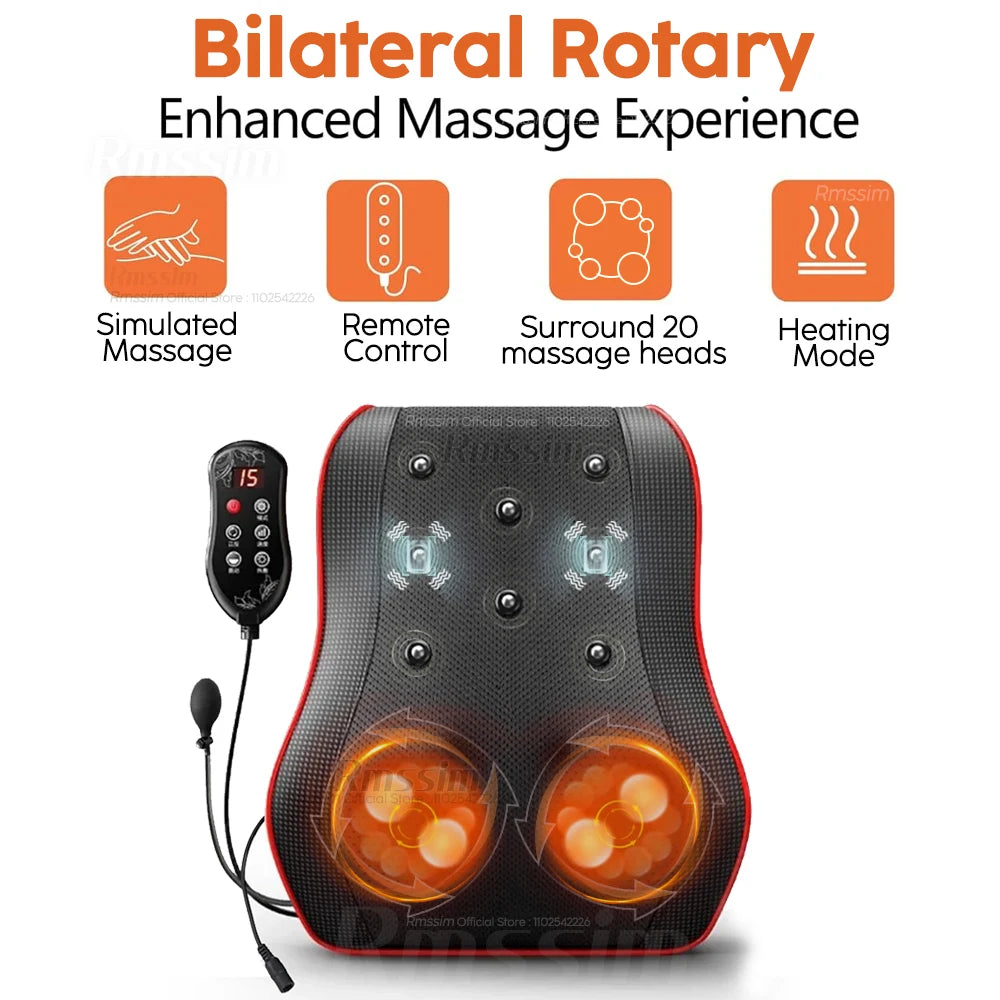 New Electric Massage Neck Pillow Shiatsu Head Cervical Ttraction Body Back Waist Massager Car with Heating Vibrating Massage