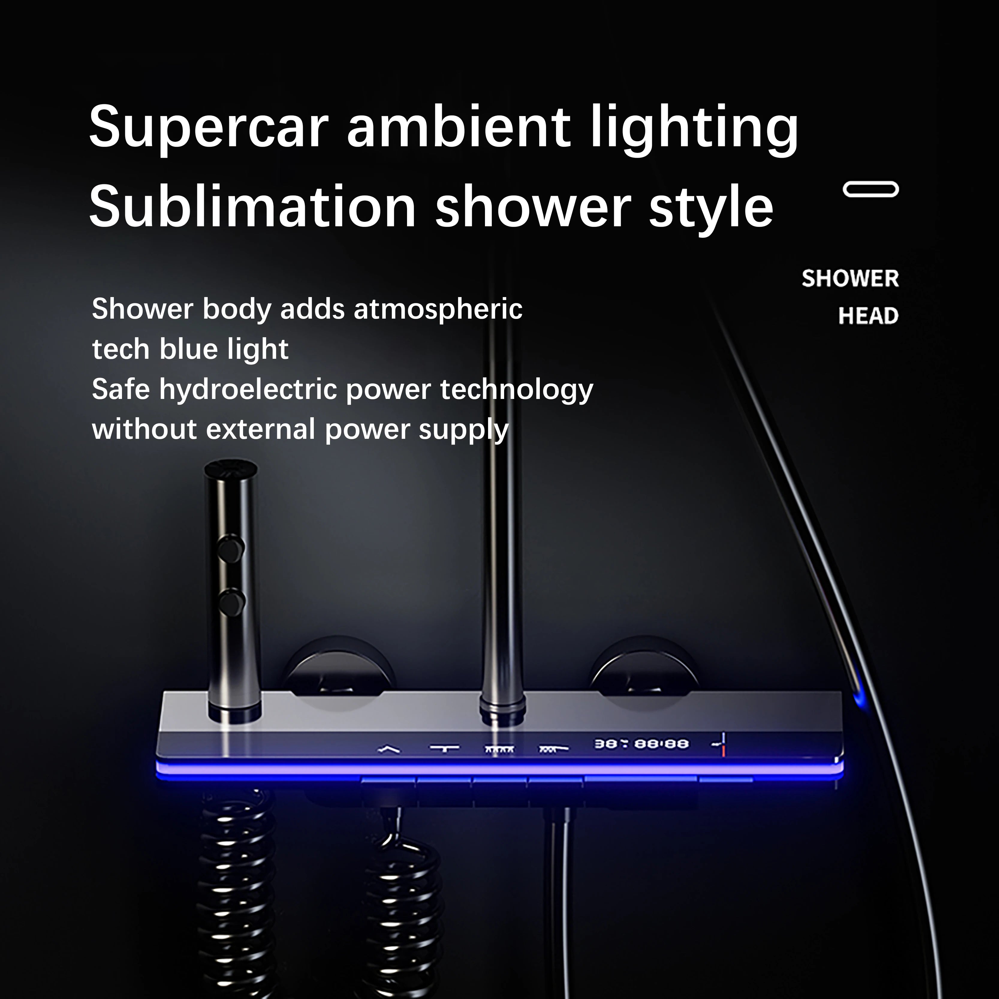 Modern Bathroom Faucet Set Wall Mounted LED Display Rain Shower System Bathtub Hot and Cold Mixer Crane Gun Gray Shower Full Set