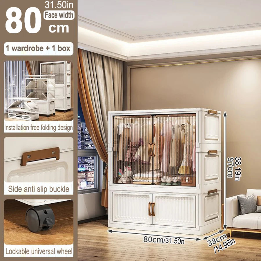 70/80cm Length Multifunction Folding Locker Large Capacity Dustproof Wardrobe Sundries Cabinet Closet Organizer