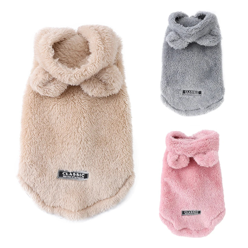 Cozy Pet Clothes Winter Soft Fleece Puppy Sweater For Small Medium Dogs Cats Cute Ear Hooded Jacket Coat Yorkshire Pug Apparel