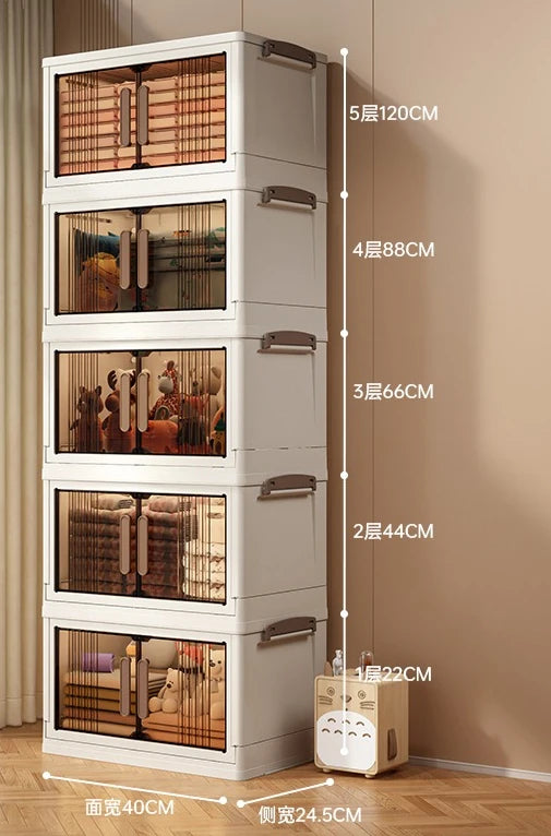 Free Installation Storage Cabinet Living Folding Storage Box Organizer Clothes Livin Dress Room Folding Snack Cabinet with Wheel