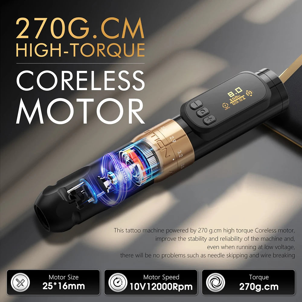 Ambition Sally 270 Wireless Tattoo Machine adjustable stroke 2.0-3.5mm Permanent Makeup Rotary Pen Coreless Motor Tattoo Suppy