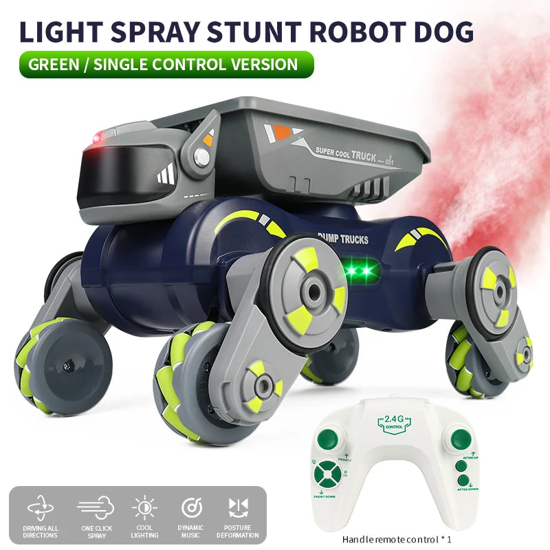 Rc Stunt Car 8-Wheel Mechanical Robot Dog with Lights Spray for Kids Remote Gesture Sensing Control Electronic Pet Toy Car