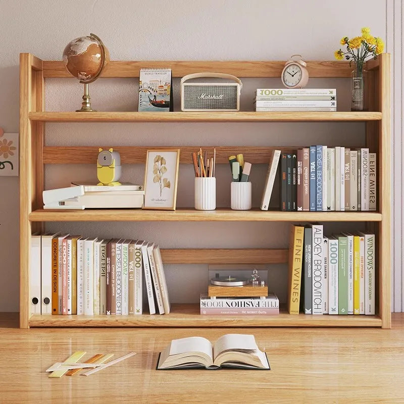 Simple desktop bookshelf dormitory multi-layer storage rack home student desk finishing shelf solid wood with extraction rack