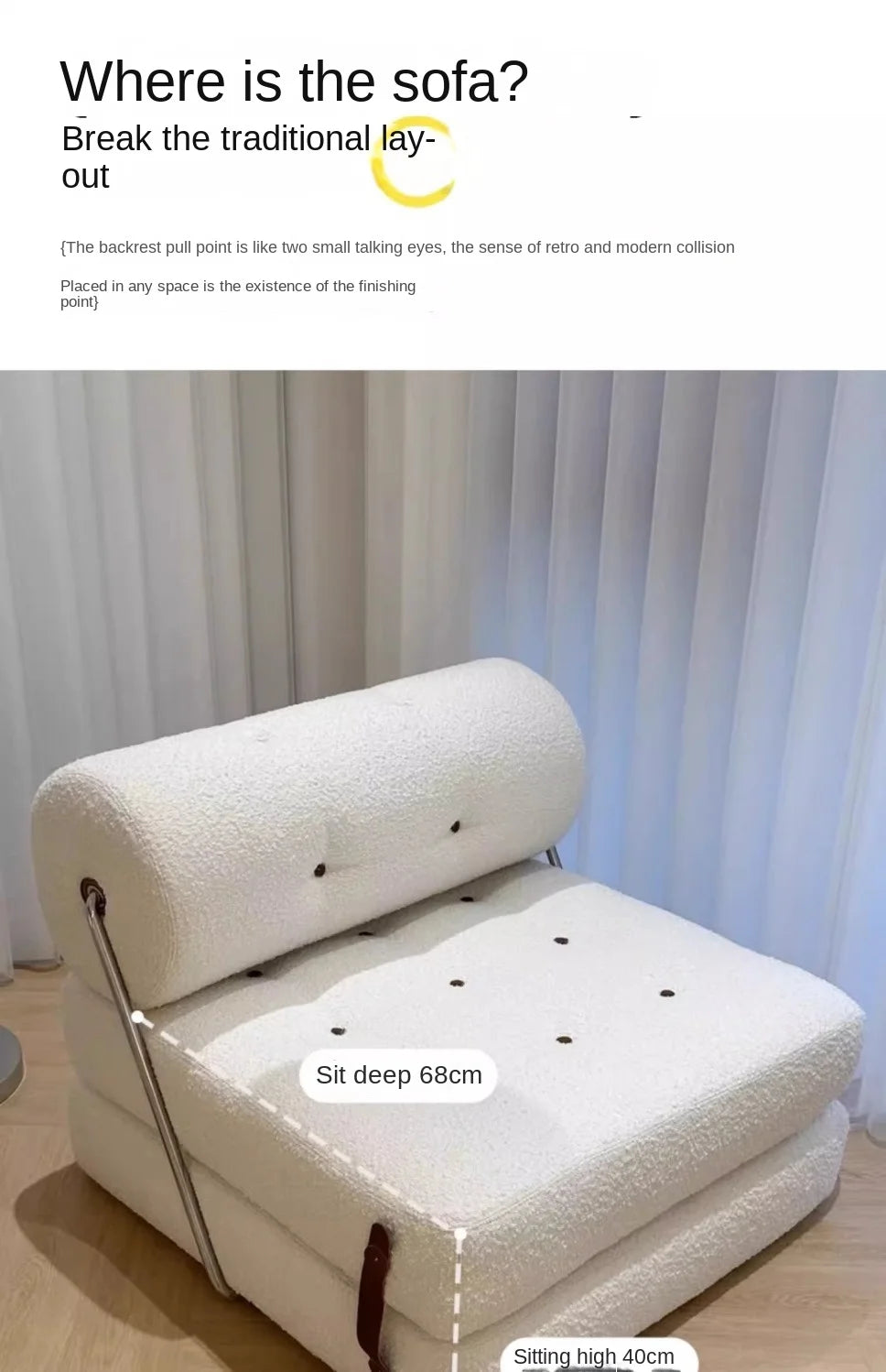 X&D Cream Style Lamb Fleece Leisure Folding Sofa Bed Fold Dual Use Single Small Unit Living Room Balcony Leisure Sofa Lazy Sofa