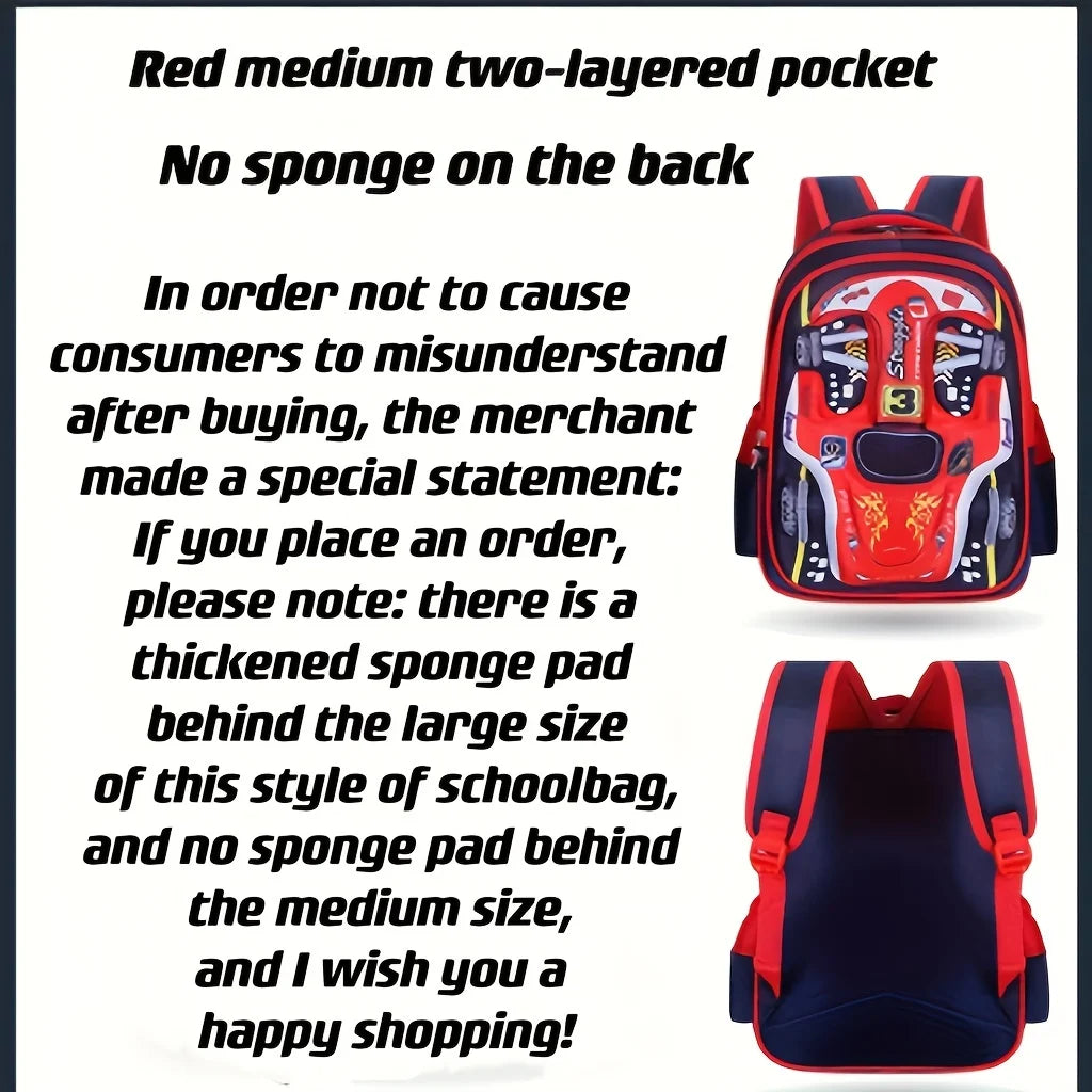 Waterproof Lightweight 3D Car Backpack Kindergarten Kid Preschool Backpack Young Children Boy Girl SchoolBag Primary Red Blue