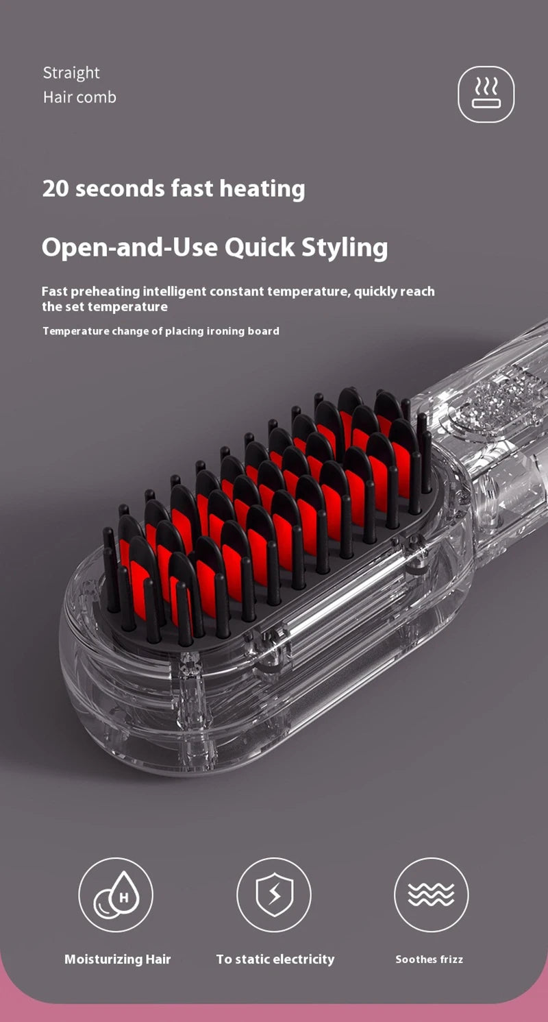 Wireless Straight Curling Hair Comb Heating Negative Ion Hair Straightener Rechargeable Anti-scalding Electric Hair Care Brushes