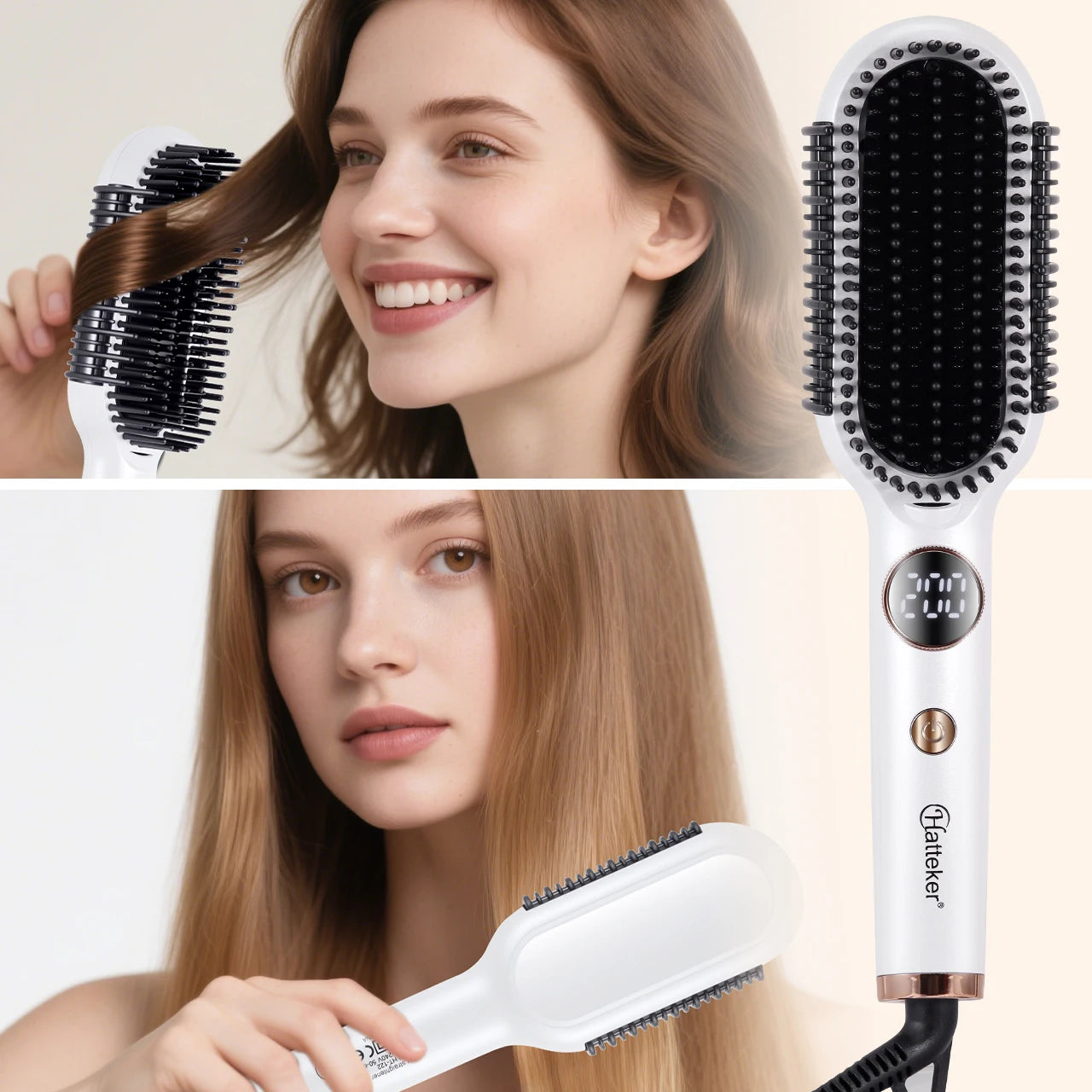 Hatteker Multi-Setting Hair Styling Comb Adjustable Temperature Volumizing Straightening/Curling Brush Hair Straightener Comb