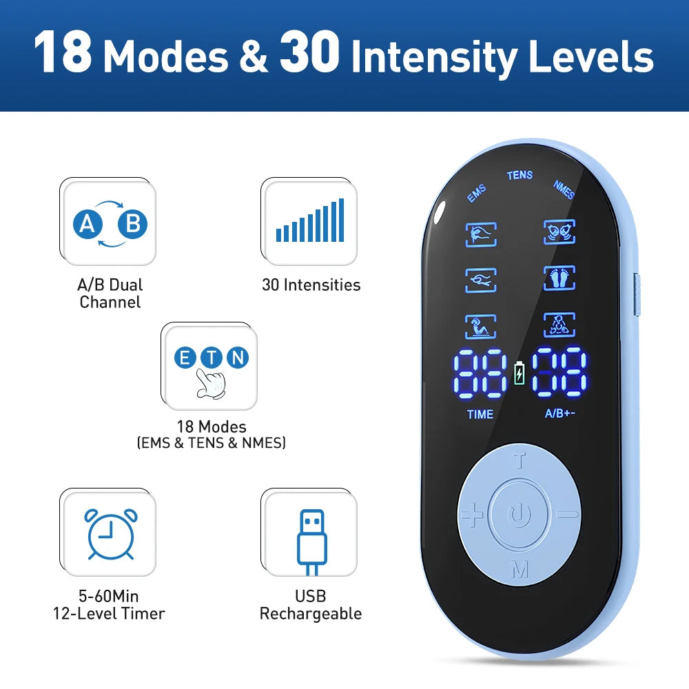 EMS NMES TENS Electronic Boday Massager Muscle Stimulator 18 Modes 30 Intensity Full Body Massager Relax Slimming Machine