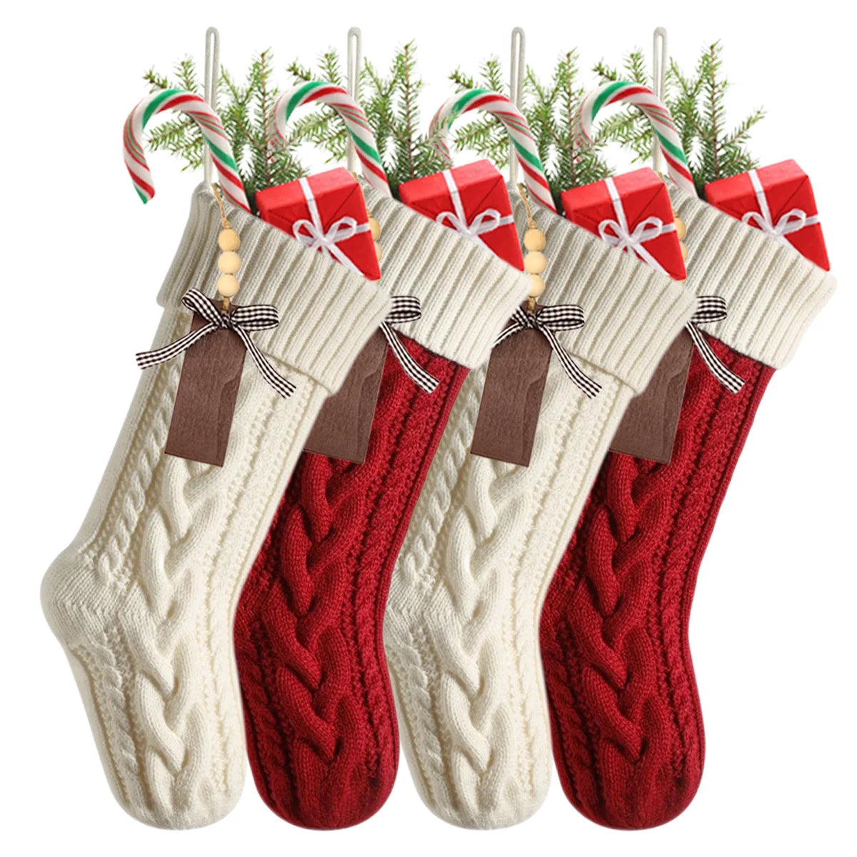 4-12PACK Christmas Stockings 18Inches Large Cable Knitted Stocking Xmas Hanging Stocking Decorations with Name Tags
