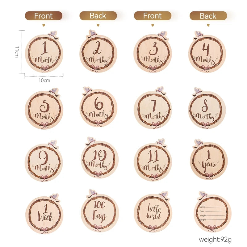 8Pcs Wooden Baby Milestone Cards Number Monthly Memorial Cards Wooden Engraved Age Photography Accessories Baby Birthing Gift