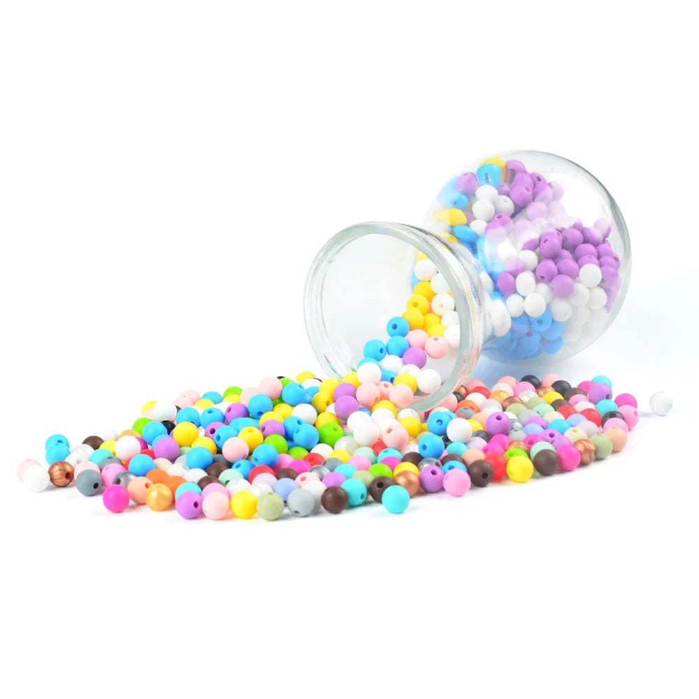 LOFCA 9mm 100pcs Silicone Teething Beads Teether Baby Nursing Necklace Pacifier Clip Oral Care BPA Free Food Grade Colorful