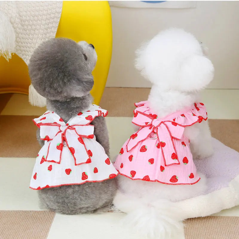 Dog Strawberry Dress Puppy Summer Clothes Luxury Dog Skirt Pet Dog Apparel Bow Dog Suspenders Chihuahua Bichon Girls Dog Costume