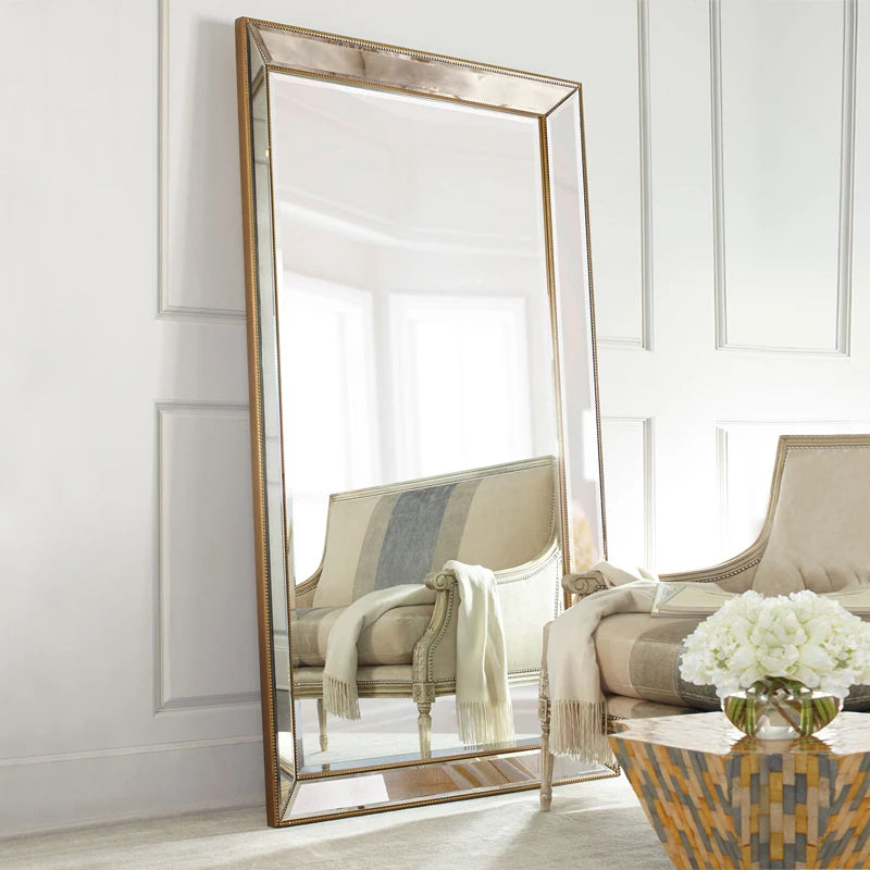 Full Length French Style Mirror Decoration Wall Living Room Aesthetic Mirror Luxury Vintage Floor Standing Espelho Accessories