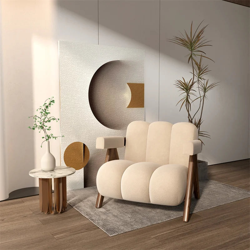 Home Balcony Nordic Wood Living Room Chairs Modern Living Room Sofas Single Leisure Back Armchair Fabric Sofa Chair Furniture
