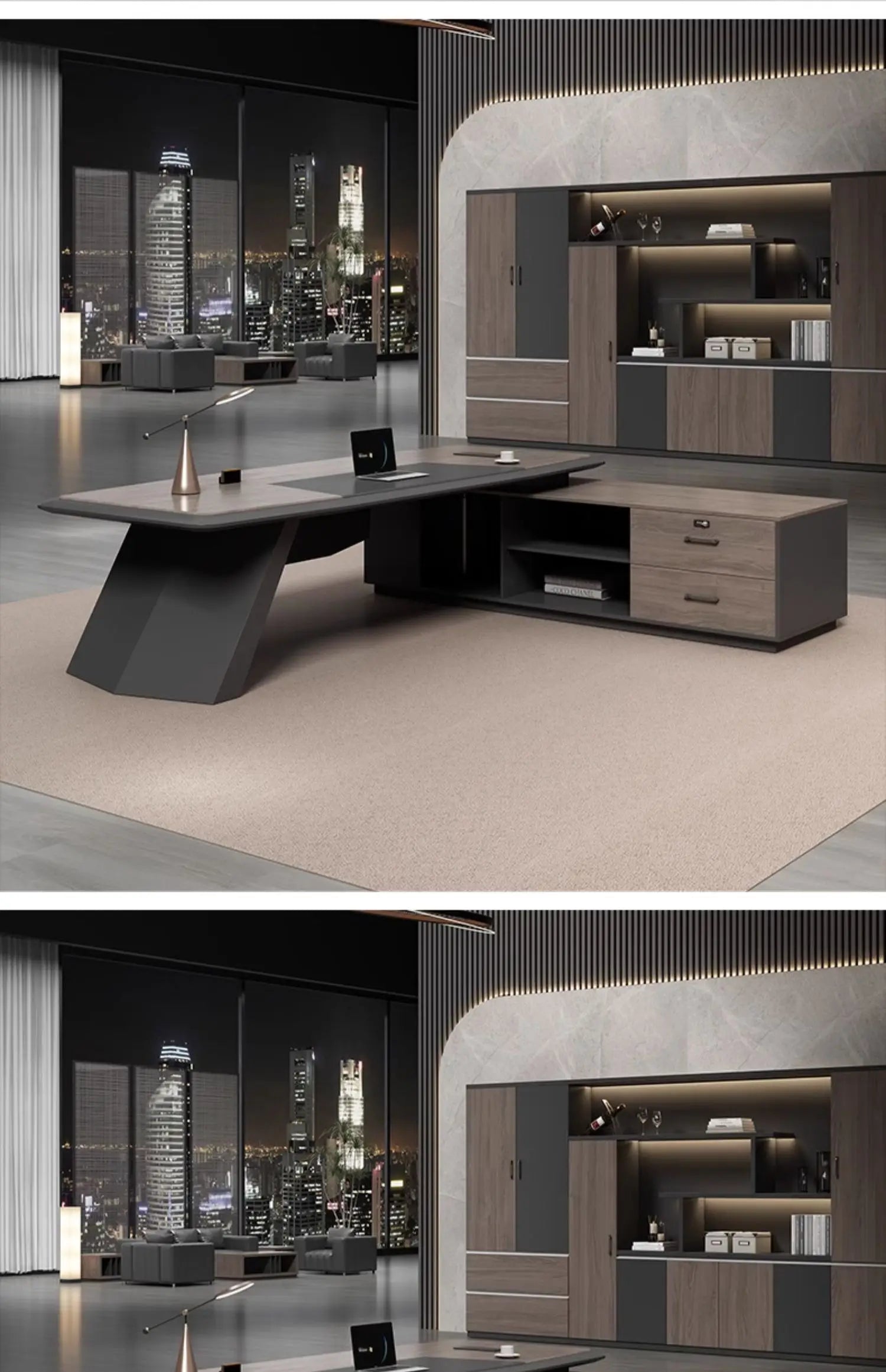 Executive Desk Office Setup Modern Design Wooden Surface Leadership Office Business Space Management Room