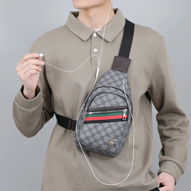 Men's Multifunction Messenger Bag Shoulder Cloth Chest Bags Crossbody Casual Handbag with Earphone Hole
