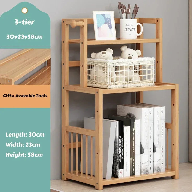 3-tier Wooden Bookshelf Office Student Stationery Organizer Magazine Holder Home Sundries Storage Shelves Kitchen Seasoning Rack