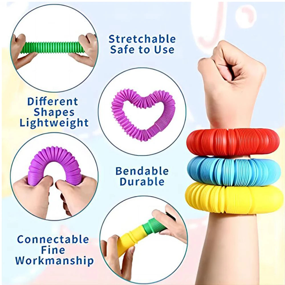 10Pcs Large Pop Tubes Fidget Toys Sensory Toy For Stress Anxiety Relief For Children Adults Learning Toys Toddlers Stretch Tubes