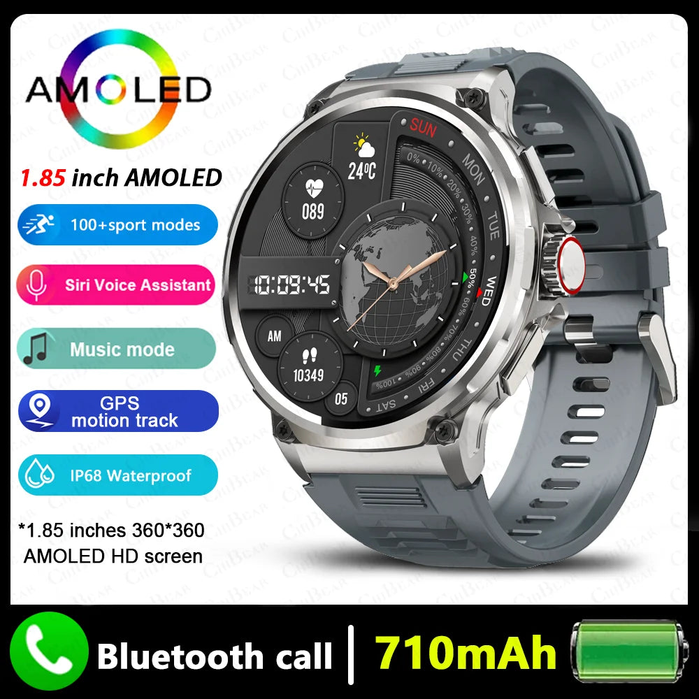 2025 New Military GPS V69 Smart Watch Men 1.85 inch 710 mAh Heart Rate GPS Sports IP68 Waterproof Bluetooth Talk  Smartwatch Man
